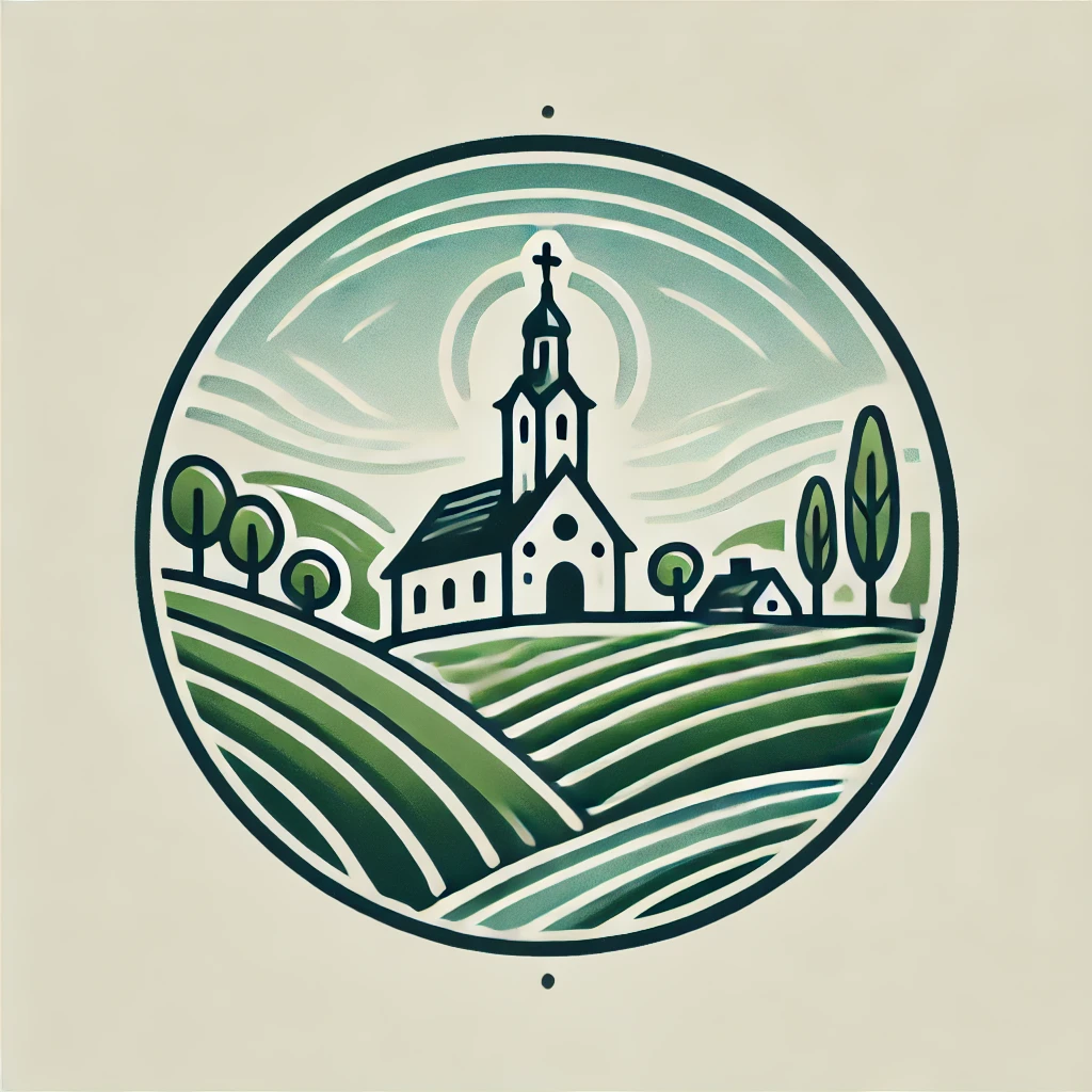DALL·E 2024-09-16 20.21.01 - A traditional village logo concept for the website of Biertowice. The logo features a serene countryside landscape with rolling green hills, a small c
